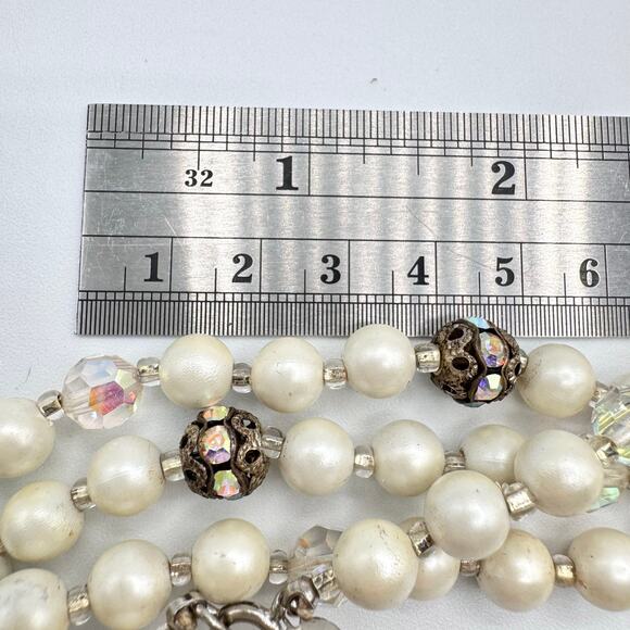 Vintage Judy Lee Long Faux Pearl AB Filigree Bead Single Strand Necklace Flapper - Picture 14 of 16